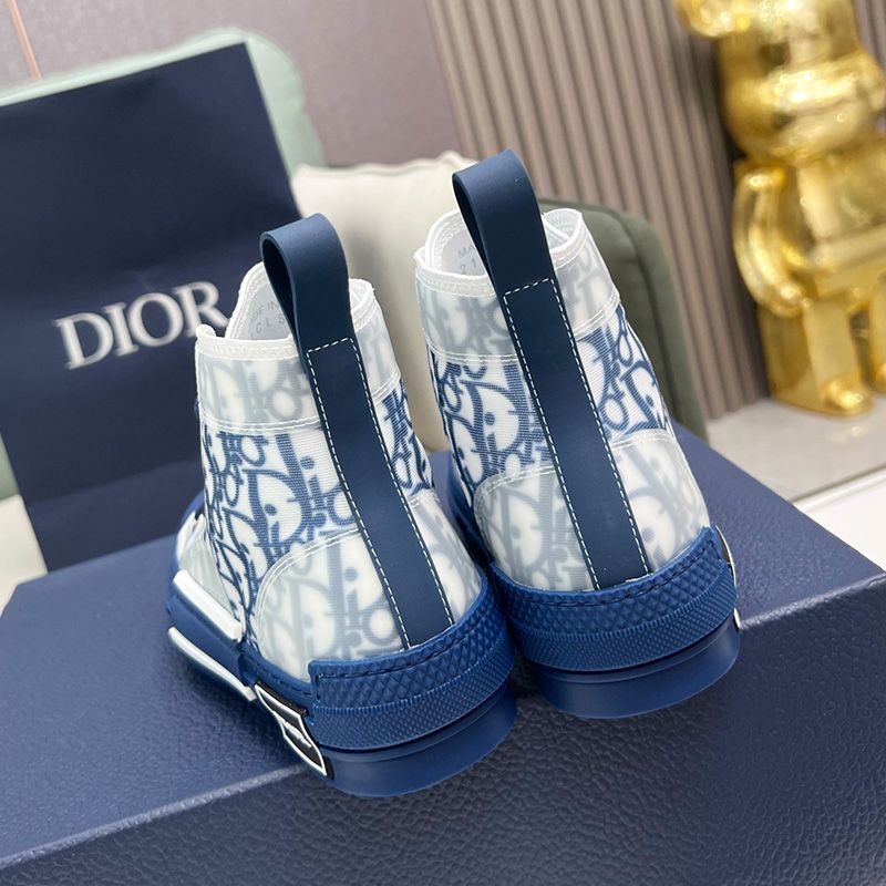 Hot Dior B23 High-Top Sneakers Unisex Oblique Motif Canvas Navy Blue