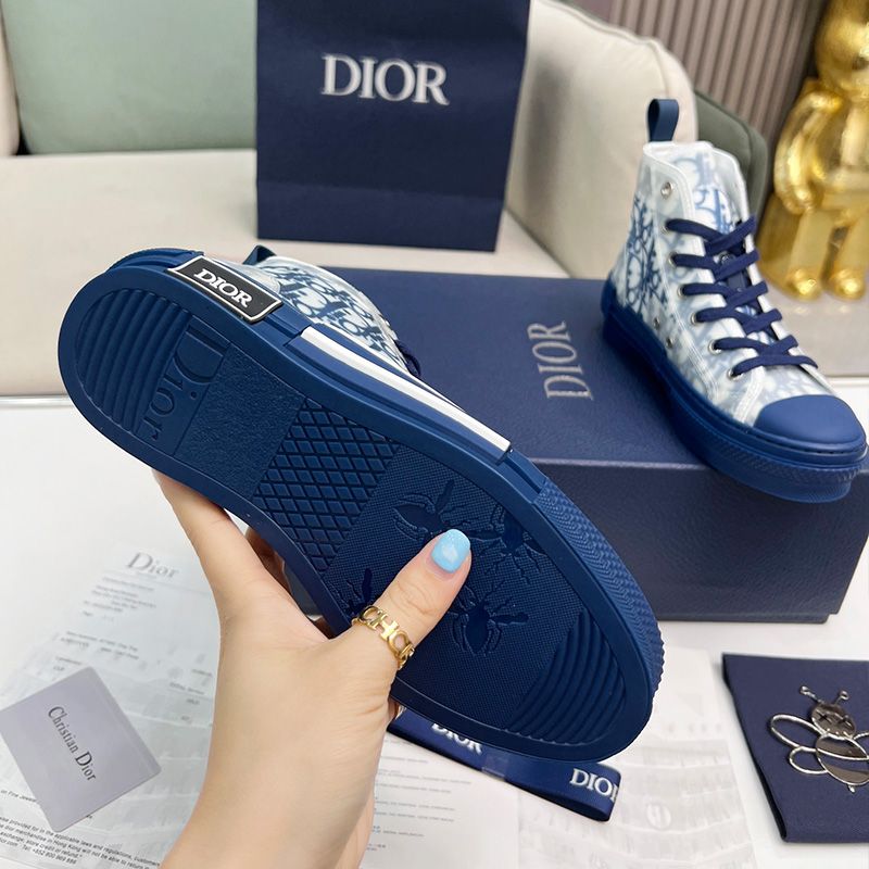 Hot Dior B23 High-Top Sneakers Unisex Oblique Motif Canvas Navy Blue