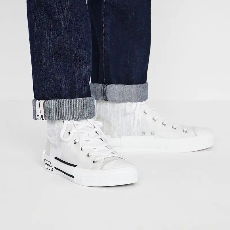 Affordable Hot Dior B23 High-Top Sneakers Unisex Oblique Motif Canvas White