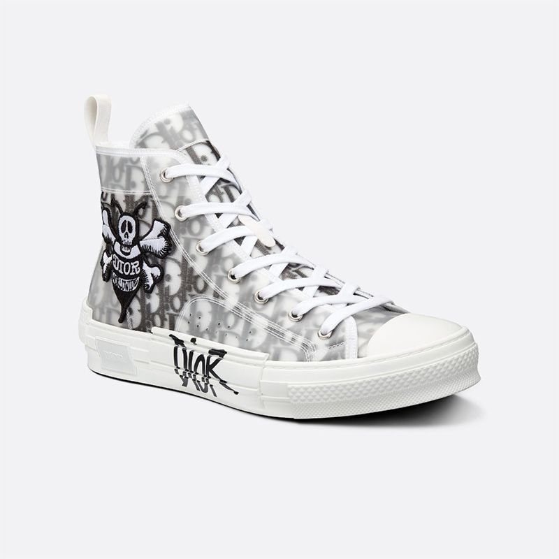 Dior B23 High-Top Sneakers Unisex Shawn Bee Oblique Motif Canvas White Hot Sale