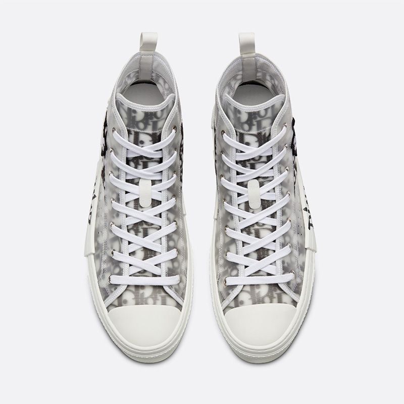 Dior B23 High-Top Sneakers Unisex Shawn Bee Oblique Motif Canvas White Hot Sale