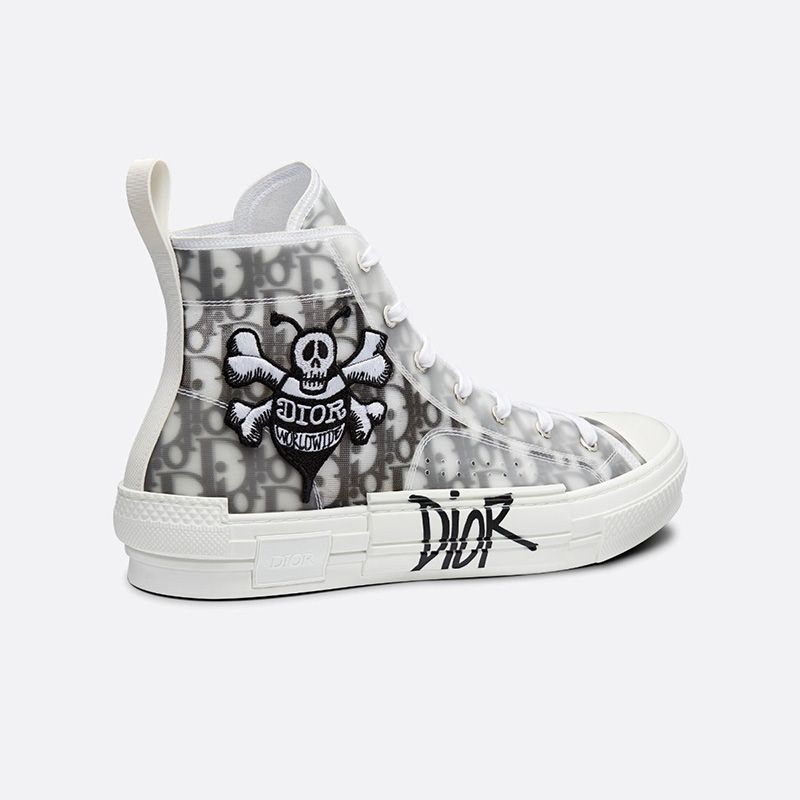 Dior B23 High-Top Sneakers Unisex Shawn Bee Oblique Motif Canvas White Hot Sale