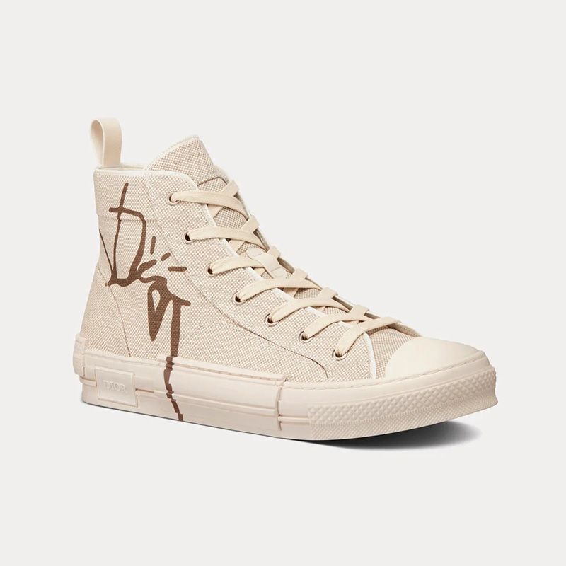 Hot Dior B23 High-Top Sneakers Unisex Cactus Jack Dior Motif Canvas Beige