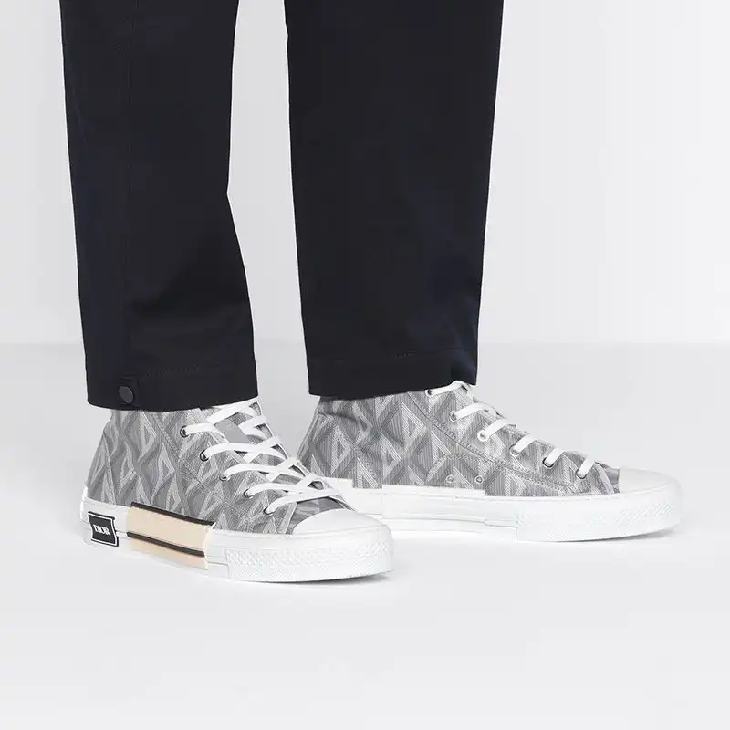 Hot Dior B23 High-Top Sneakers Unisex CD Diamond Motif Canvas Grey