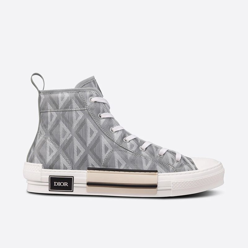 Hot Dior B23 High-Top Sneakers Unisex CD Diamond Motif Canvas Grey