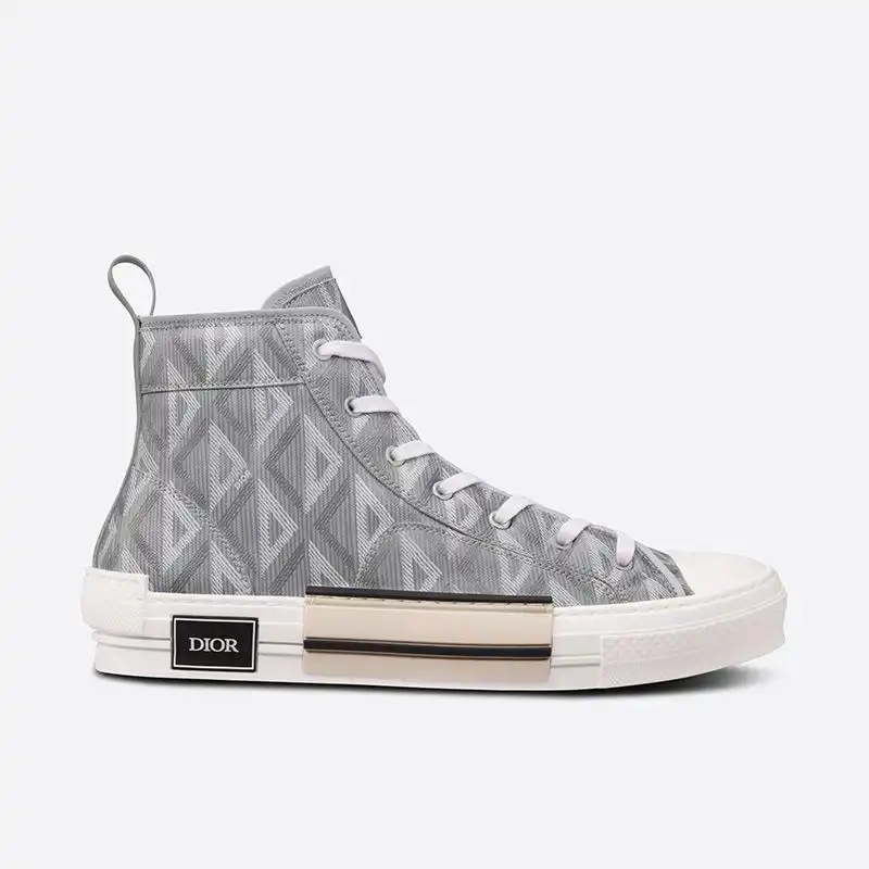 Affordable Hot Dior B23 High-Top Sneakers Unisex CD Diamond Motif Canvas Grey