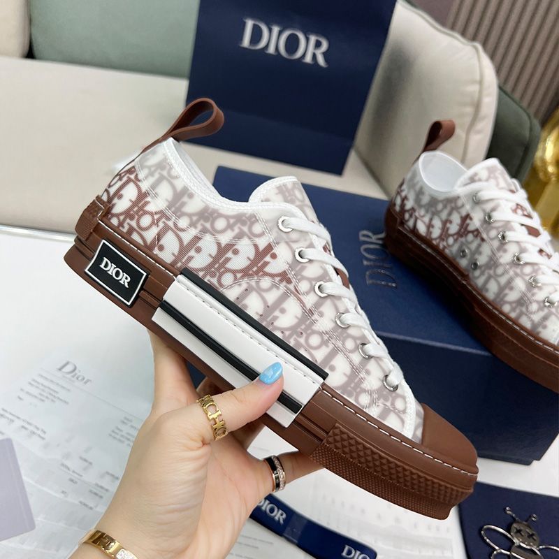 Hot Dior B23 Sneakers Unisex Oblique Motif Canvas Brown