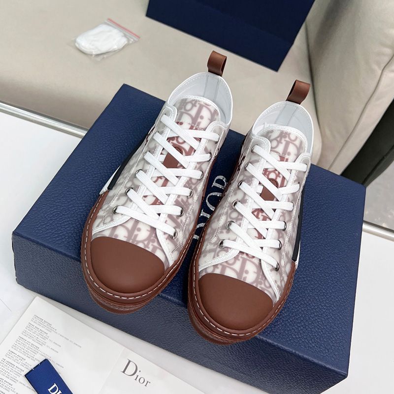 Hot Dior B23 Sneakers Unisex Oblique Motif Canvas Brown