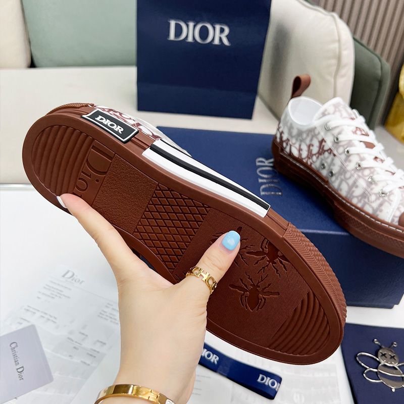 Hot Dior B23 Sneakers Unisex Oblique Motif Canvas Brown