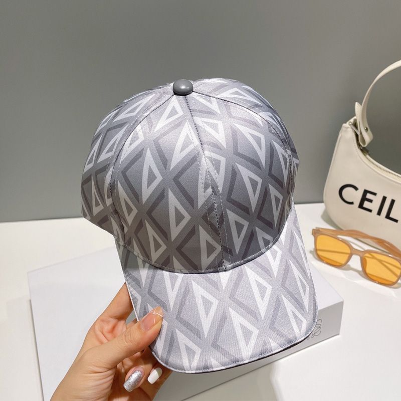 Hot Dior Baseball Cap CD Diamond Motif Cotton Grey