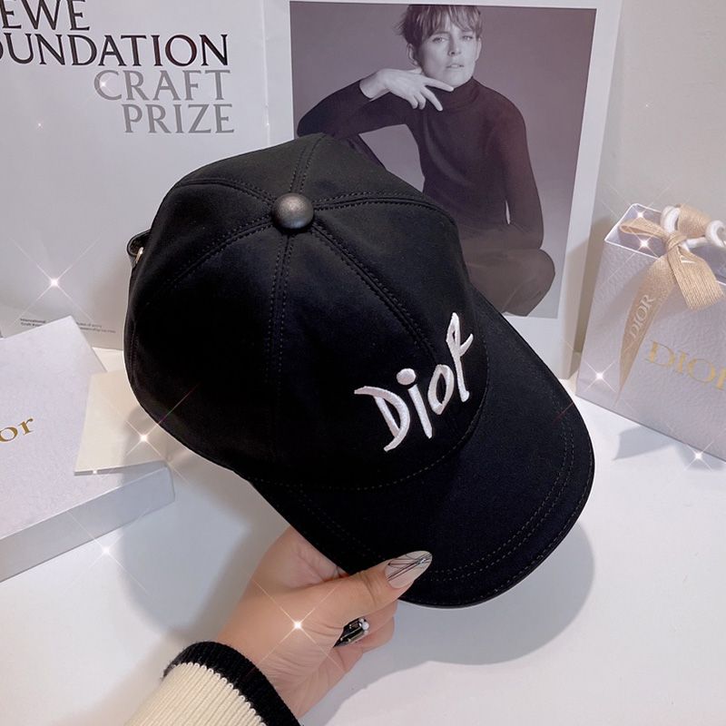 Hot Dior Baseball Cap Shawn Logo Motif Cotton Black