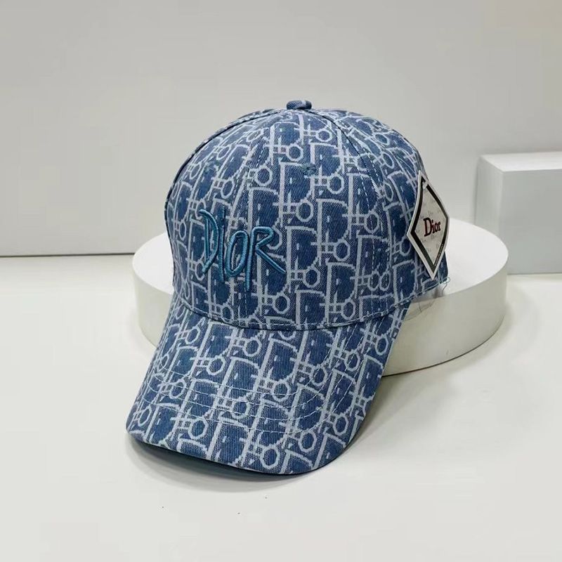 Hot Dior Baseball Cap Shawn Logo Oblique Motif Canvas Blue