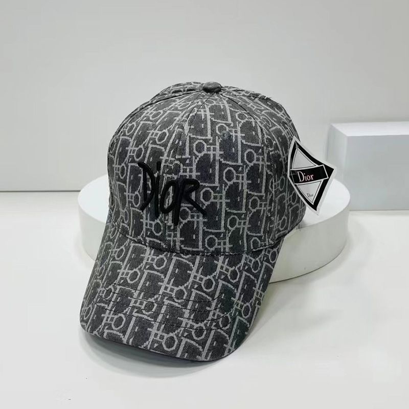 Hot Dior Baseball Cap Shawn Logo Oblique Motif Canvas Grey