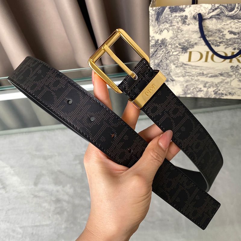 Dior Belt Oblique Calfskin Black Gold Hot Sale