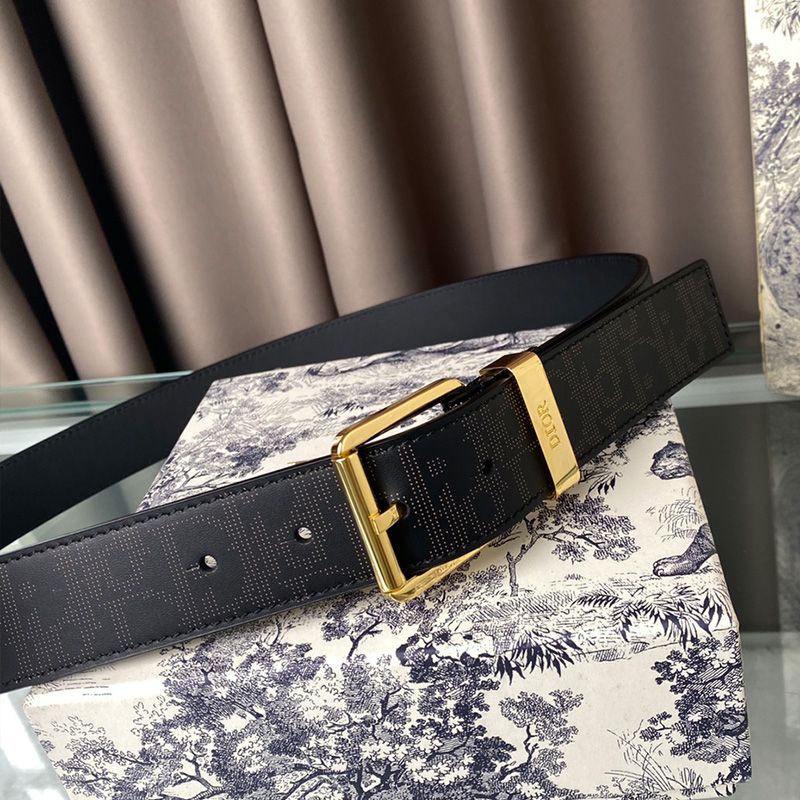 Dior Belt Oblique Calfskin Black Gold Hot Sale