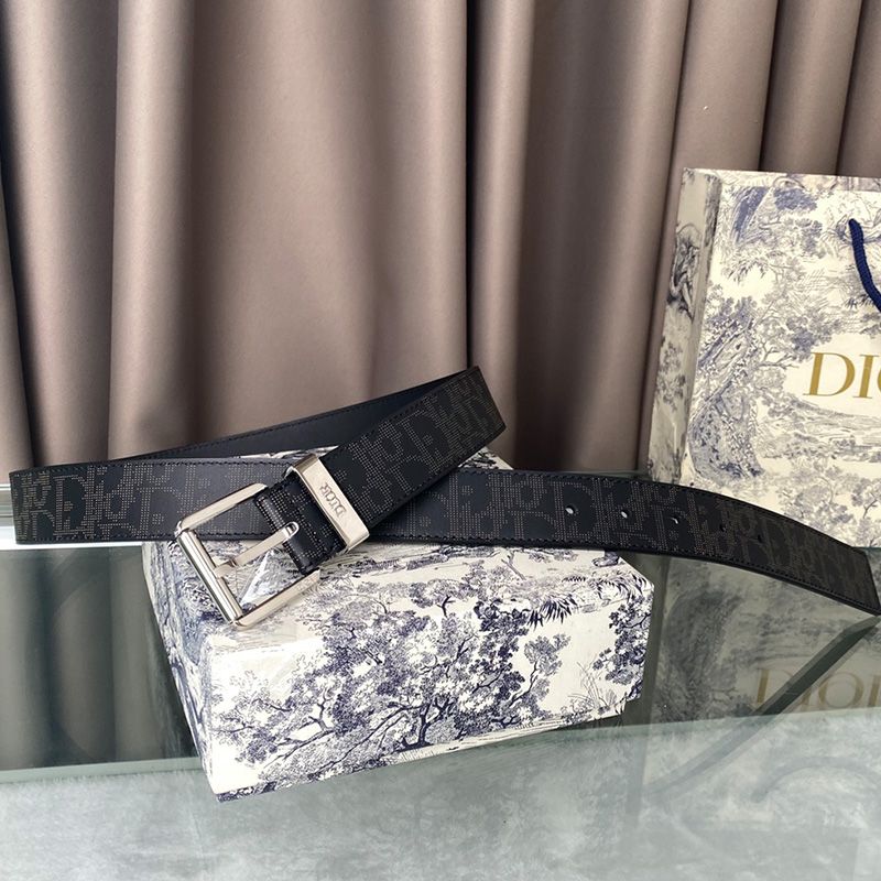 Hot Dior Belt Oblique Calfskin Black Silver