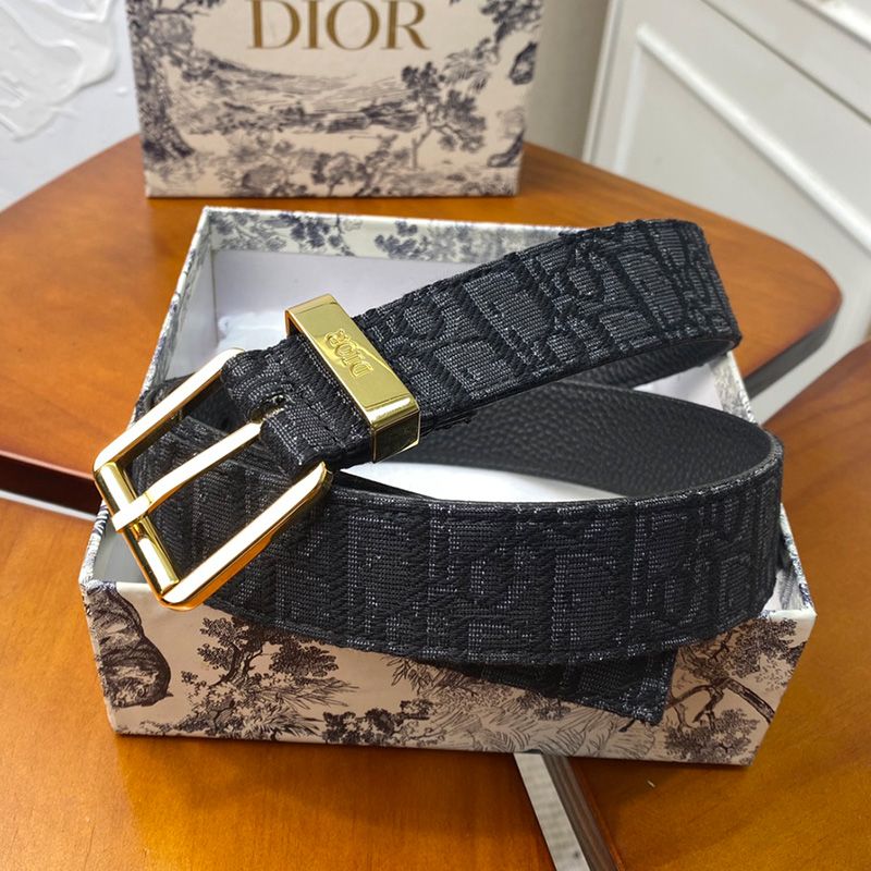 Dior Belt Oblique Motif Canvas Black Gold Hot Sale