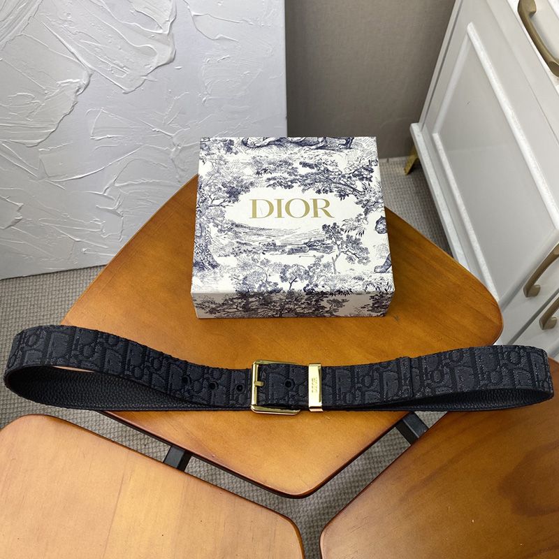 Hot Dior Belt Oblique Motif Canvas Black Gold