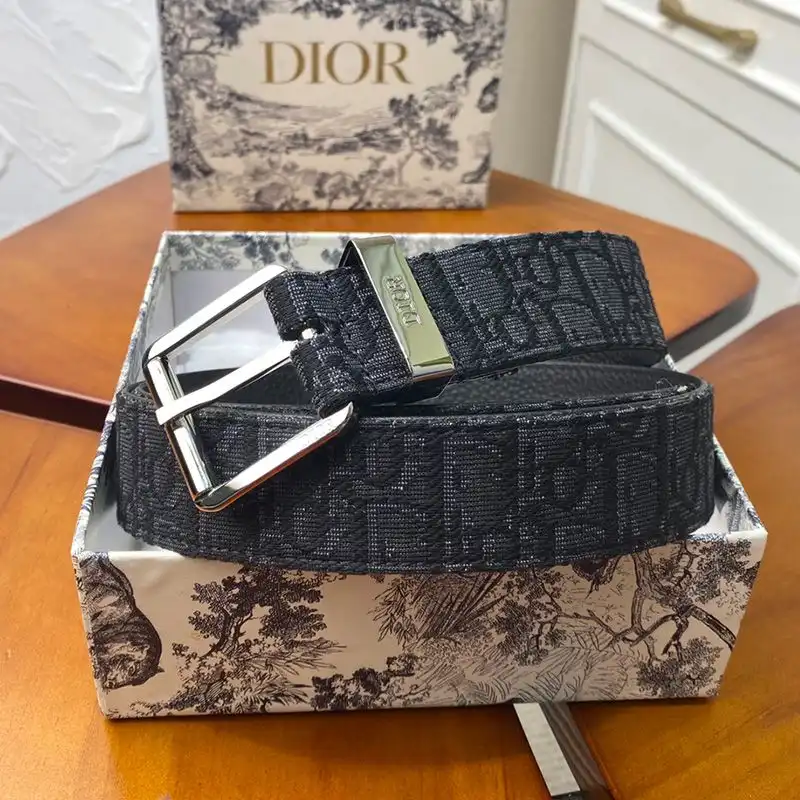 Hot Dior Belt Oblique Motif Canvas Black Silver