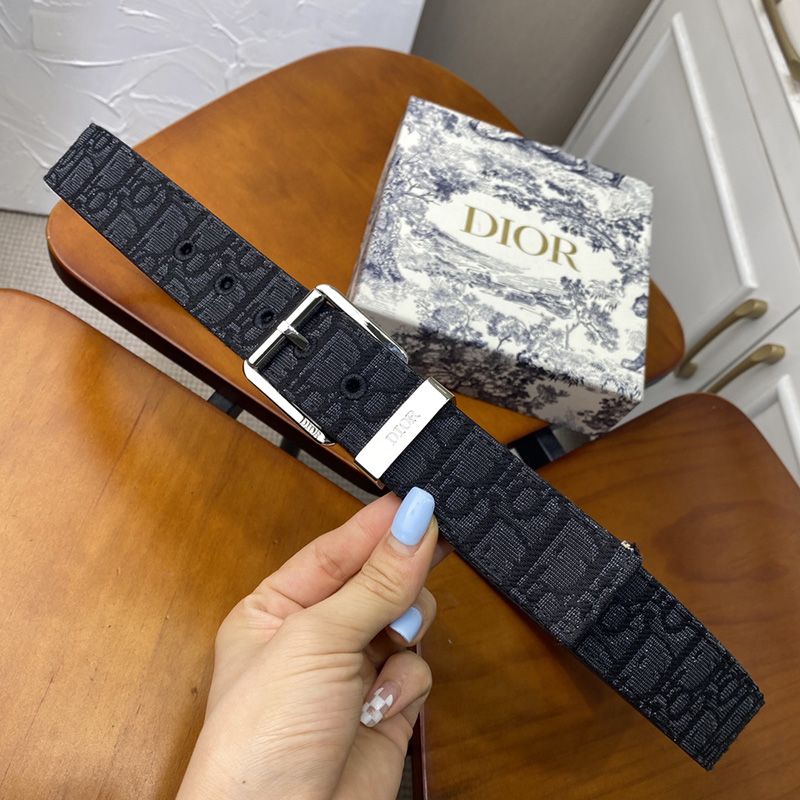 Dior Belt Oblique Motif Canvas Black Silver Hot Sale