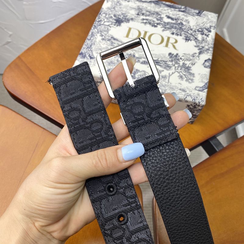 Dior Belt Oblique Motif Canvas Black Silver Hot Sale