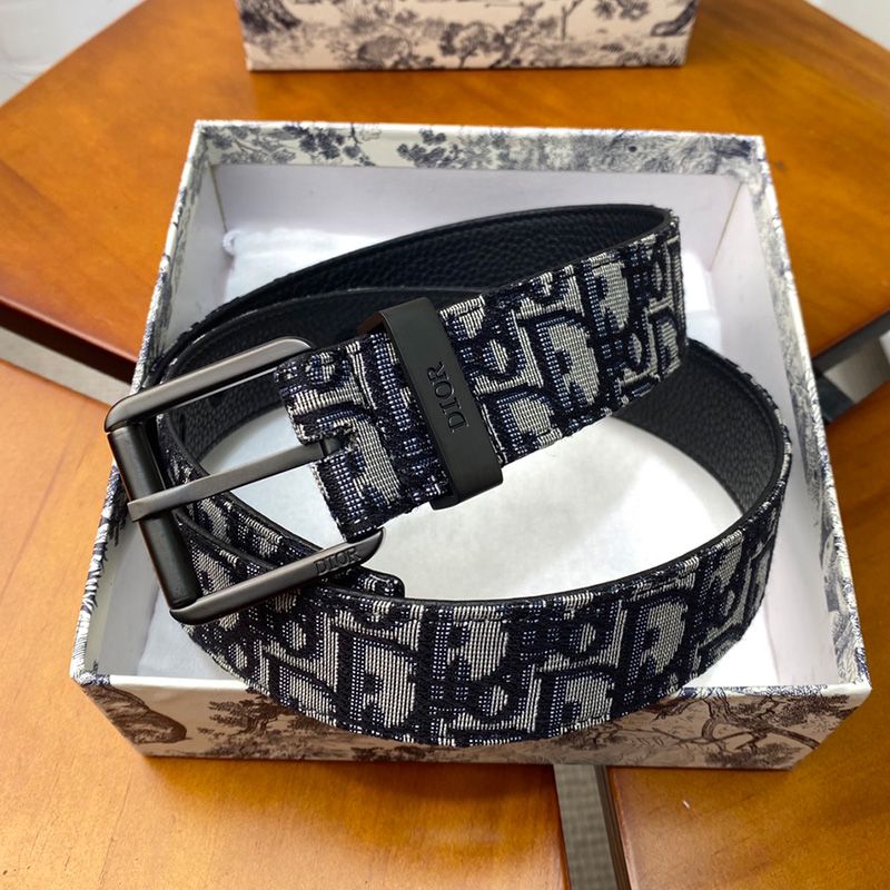 Dior Belt Oblique Motif Canvas Blue Black Hot Sale