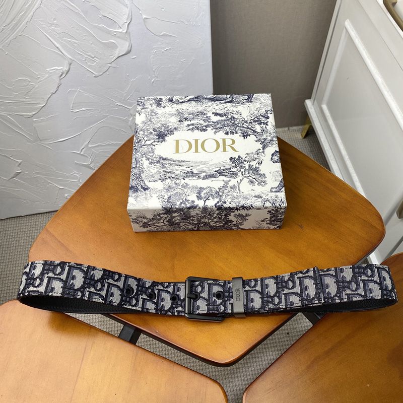 Dior Belt Oblique Motif Canvas Blue Black Hot Sale