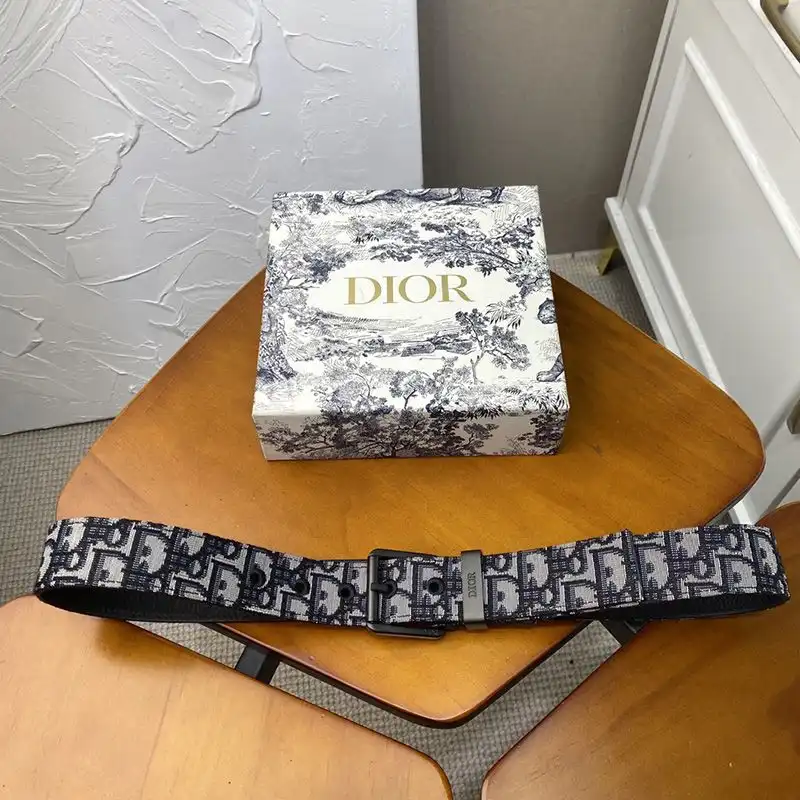 Cheap Hot Dior Belt Oblique Motif Canvas Blue Black