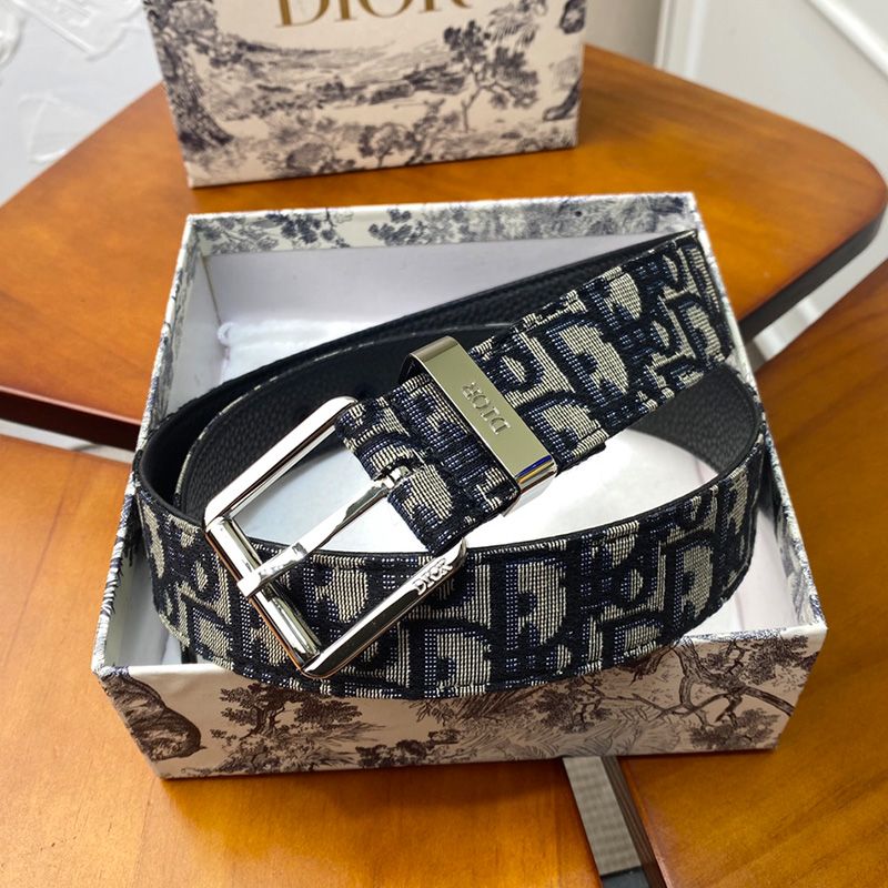 Dior Belt Oblique Motif Canvas Blue Silver Hot Sale