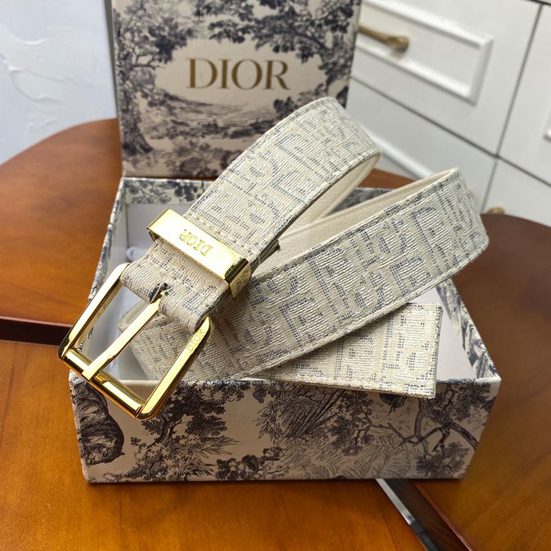 Dior Belt Oblique Motif Canvas White Gold