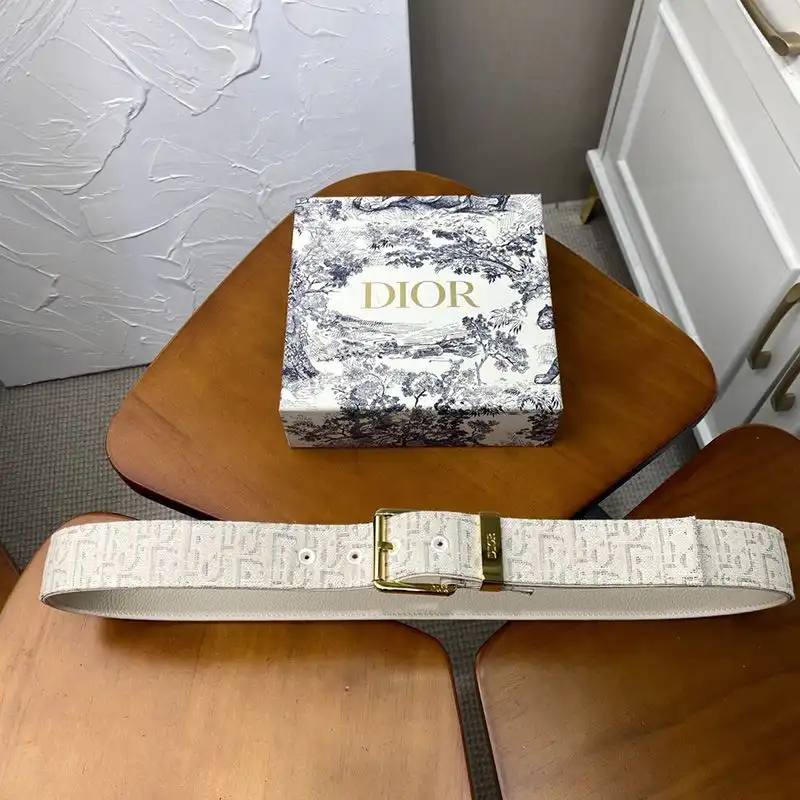 Affordable Hot Dior Belt Oblique Motif Canvas White Gold