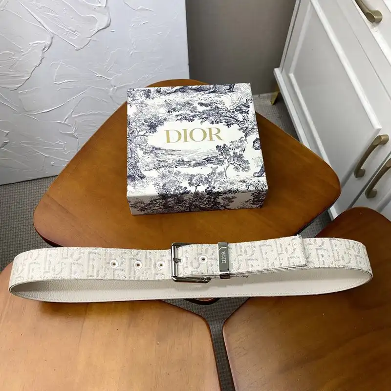 Cheap Hot Dior Belt Oblique Motif Canvas White Silver