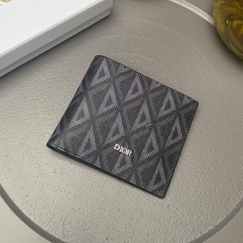 Dior Bi-Fold Card Holder CD Diamond Motif Canvas Black Hot Sale