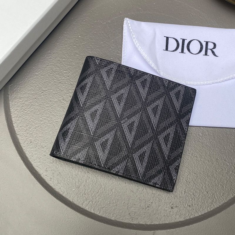 Dior Bi-Fold Card Holder CD Diamond Motif Canvas Black Hot Sale