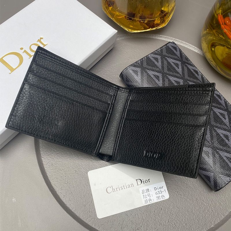 Dior Bi-Fold Card Holder CD Diamond Motif Canvas Black Hot Sale