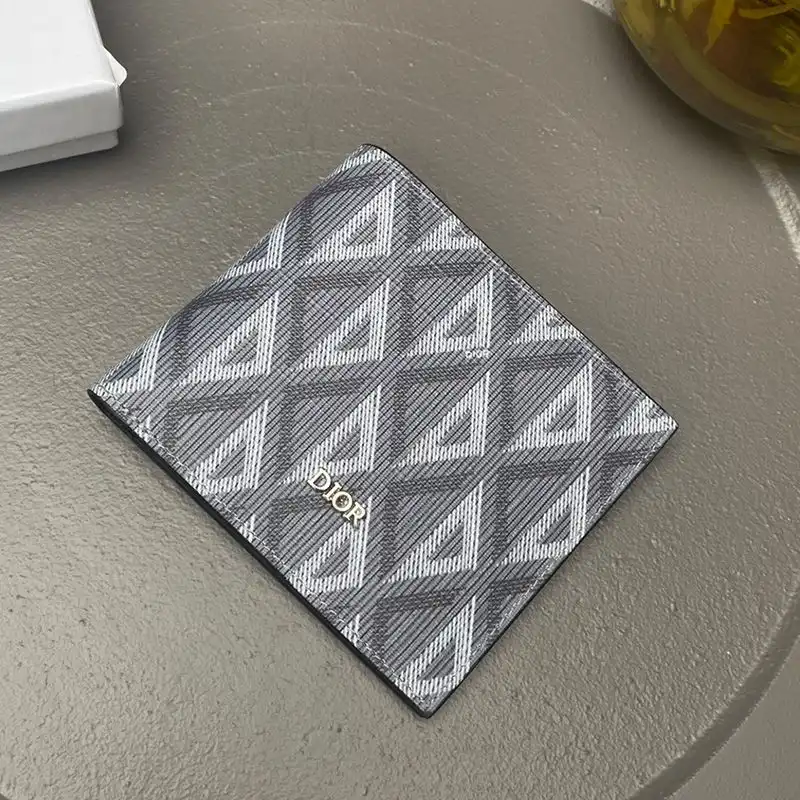 Cheap Hot Dior Bi-Fold Card Holder CD Diamond Motif Canvas Grey