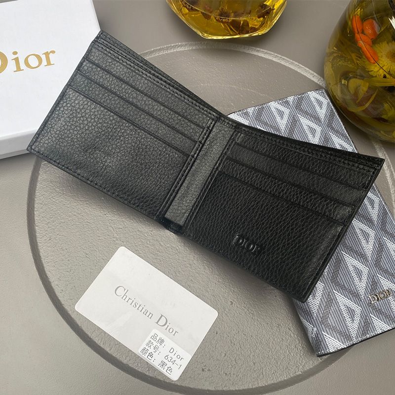 Hot Dior Bi-Fold Card Holder CD Diamond Motif Canvas Grey