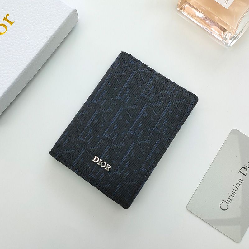 Dior Bi-Fold Card Holder Oblique Motif Canvas Calfskin Black Hot Sale