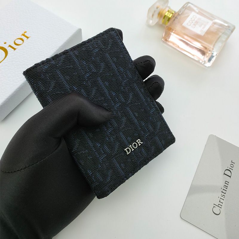 Dior Bi-Fold Card Holder Oblique Motif Canvas Calfskin Black Hot Sale