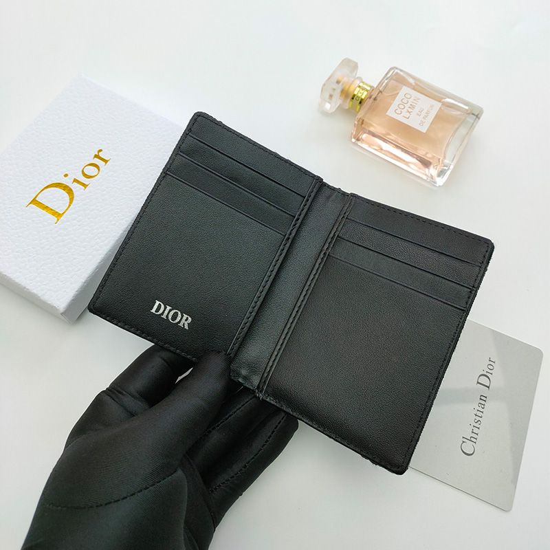 Dior Bi-Fold Card Holder Oblique Motif Canvas Calfskin Black Hot Sale