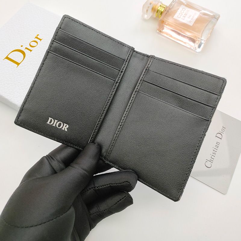 Dior Bi-Fold Card Holder Oblique Motif Canvas Calfskin Blue Hot Sale