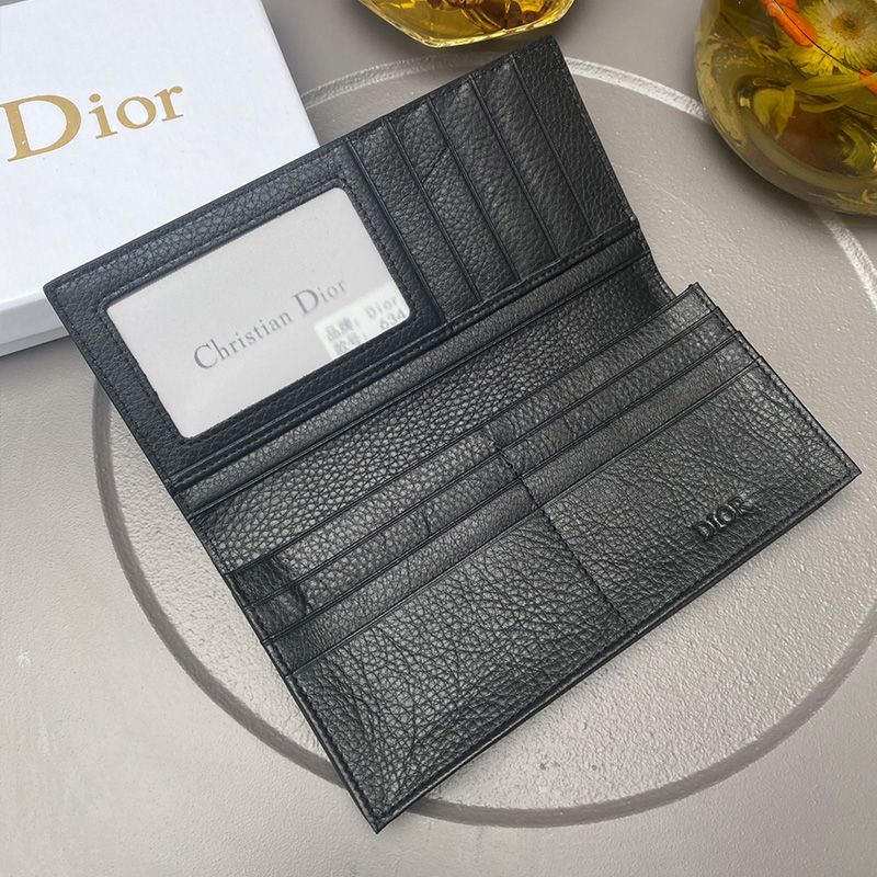 Hot Dior Bi-Fold Long Card Holder CD Diamond Motif Canvas Grey