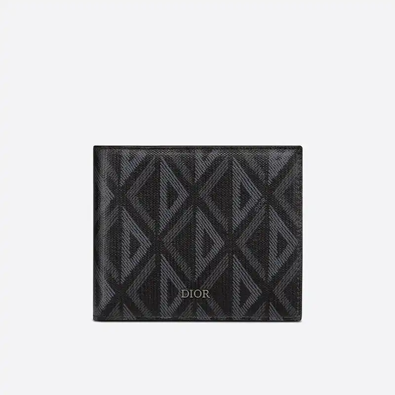 TOP Dior Bi-Fold Wallet CD Diamond Motif Canvas Black