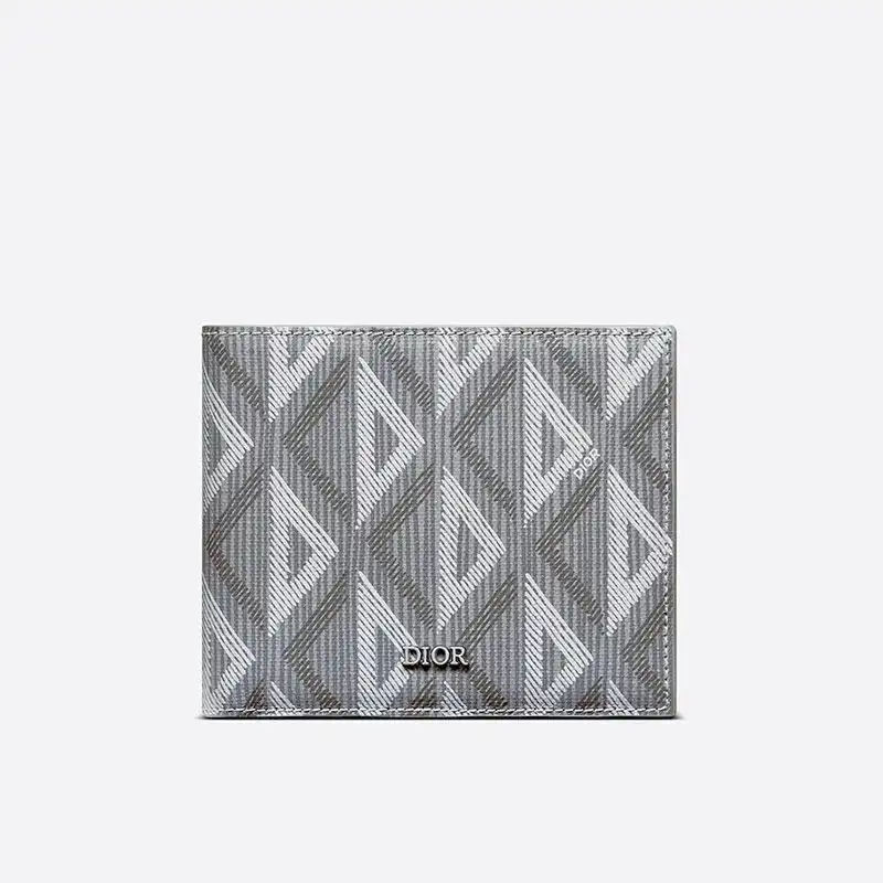 TOP Dior Bi-Fold Wallet CD Diamond Motif Canvas Grey