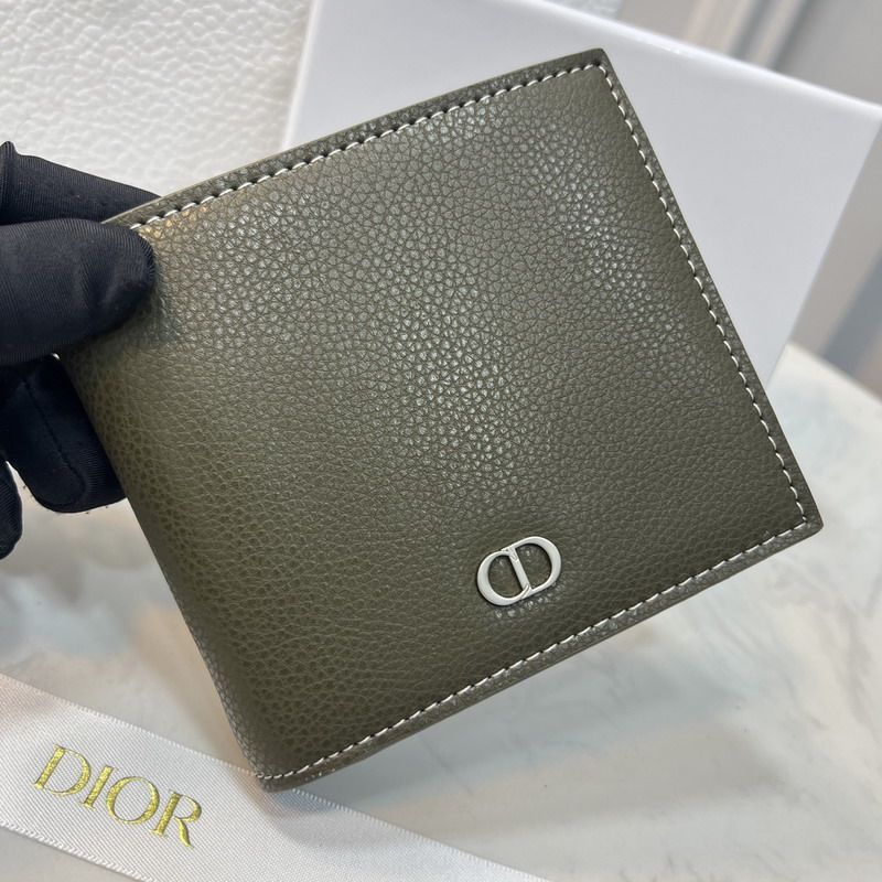 Dior Bi-Fold Wallet Grained Calfskin with CD Icon Signature Olive Hot Sale