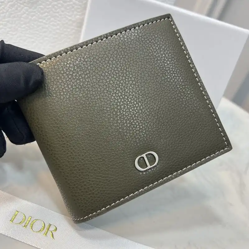 TOP Dior Bi-Fold Wallet Grained Calfskin with CD Icon Signature Olive