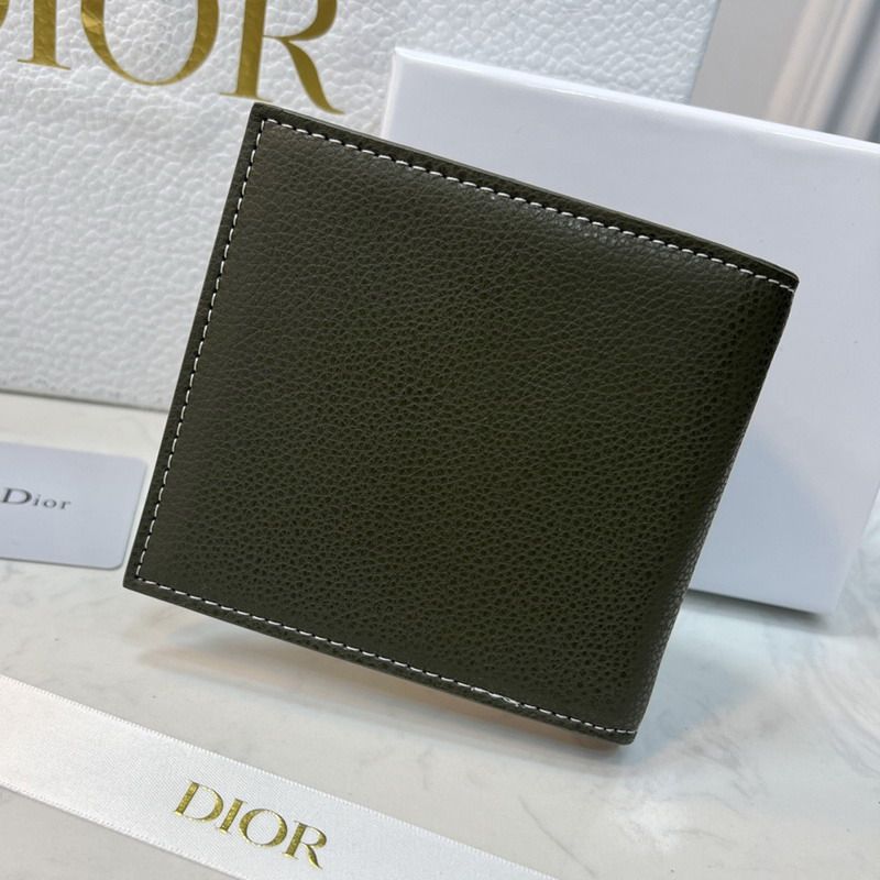 Dior Bi-Fold Wallet Grained Calfskin with CD Icon Signature Olive Hot Sale