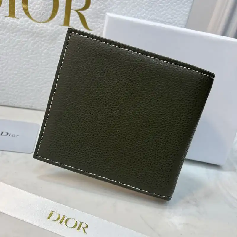 Affordable Hot Dior Bi-Fold Wallet Grained Calfskin with CD Icon Signature Olive