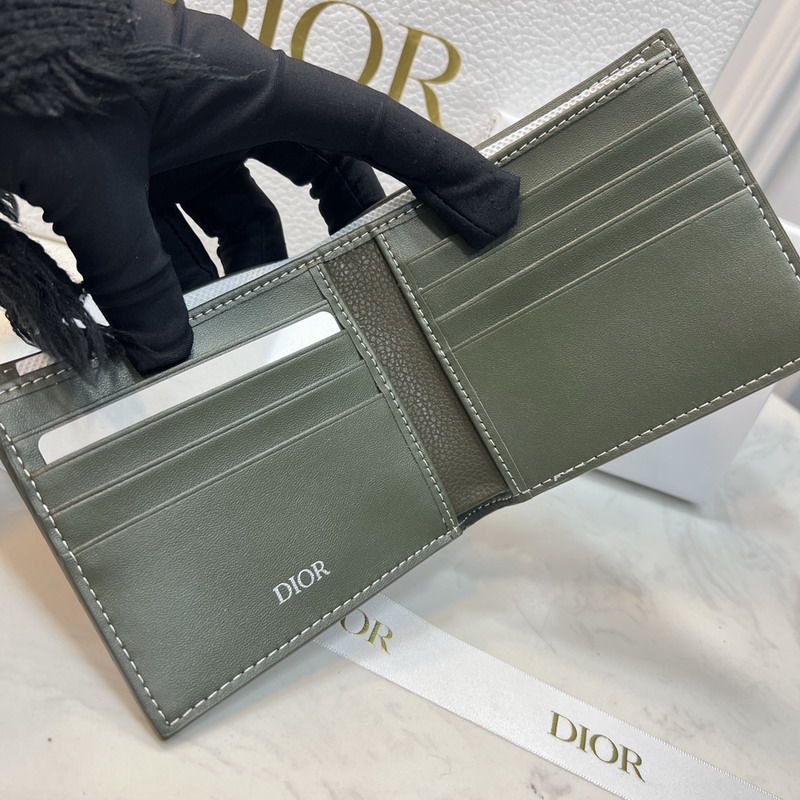 Dior Bi-Fold Wallet Grained Calfskin with CD Icon Signature Olive Hot Sale