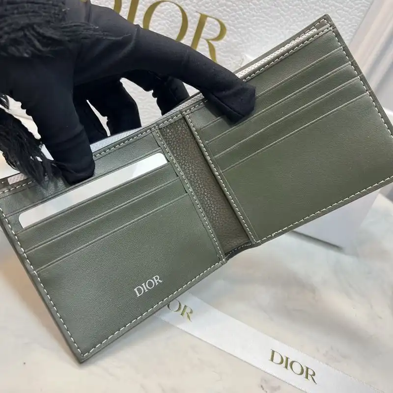 Affordable Hot Dior Bi-Fold Wallet Grained Calfskin with CD Icon Signature Olive